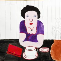 Schöne Frau beim Kaffee, 2011, Gouache